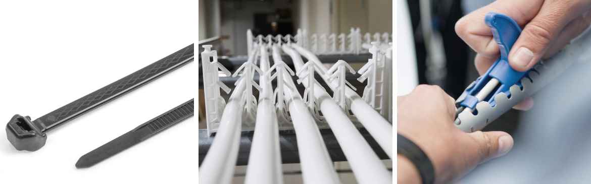 LadderClamp fester til kabelstiger og nylonstrips i PP materiale